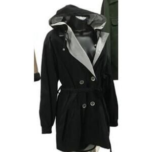 VTG 80s 90s Outbrook Women’s Trench Rain Coat Black Sz M Button Front EUC